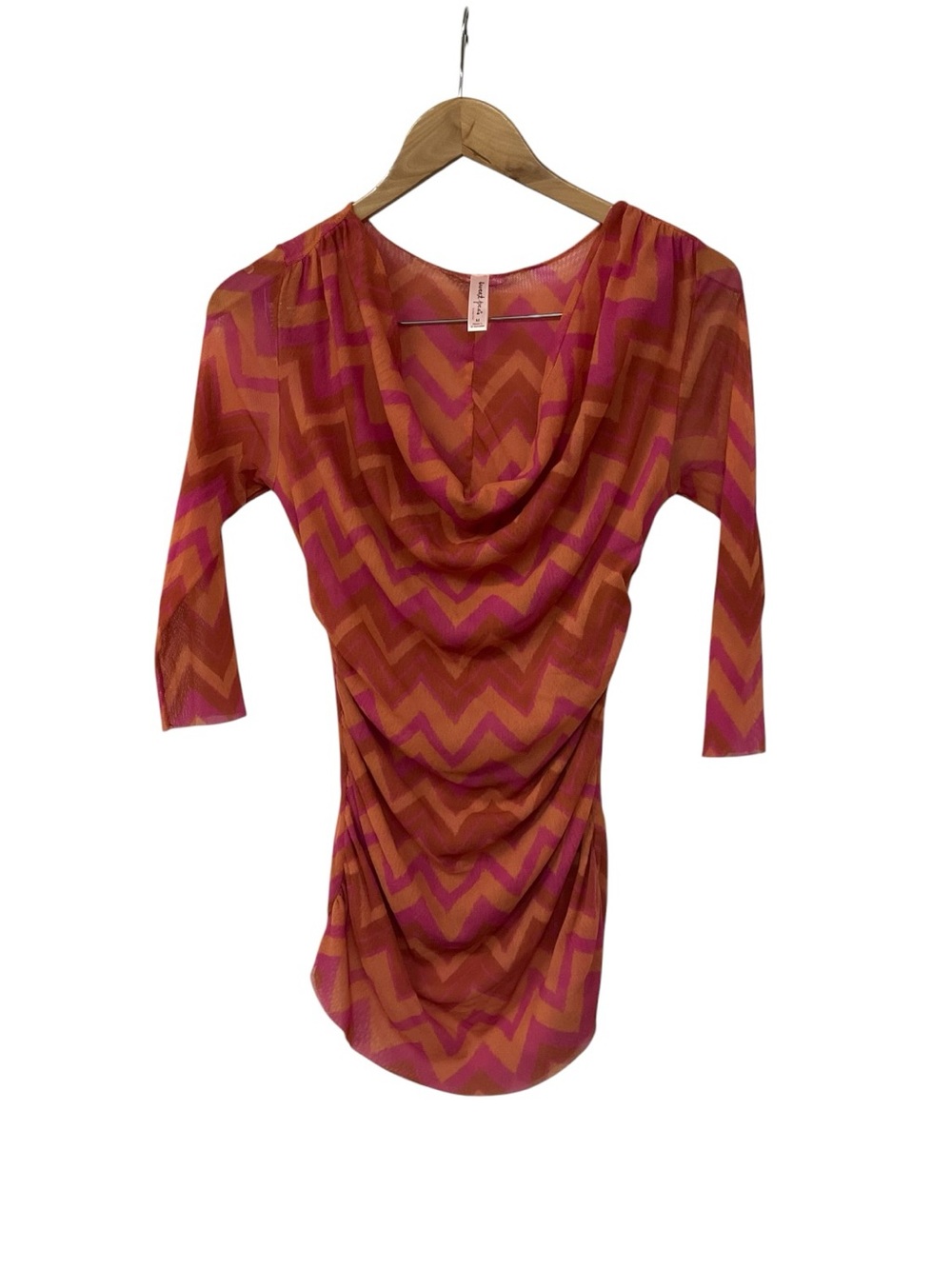 Vintage Y2K Sweet Pea Orange Pink Chevron Ruched 3/3 Sleeve Mesh Top M